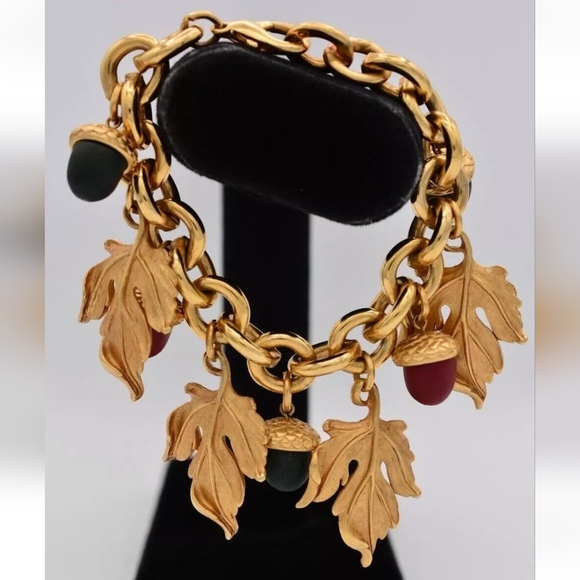 Donna Karan DKNY Vintage Leaf Acorn Charm BraceletBrushed Gold Antique